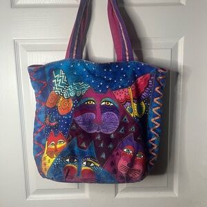 Laurel Burch Vintage Multicolor Cat Art Tote